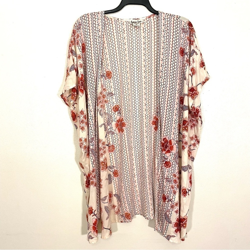 Francescas Gypsy Love Kimono Floral Longline Open Pink Multi Floral Boho Beach M